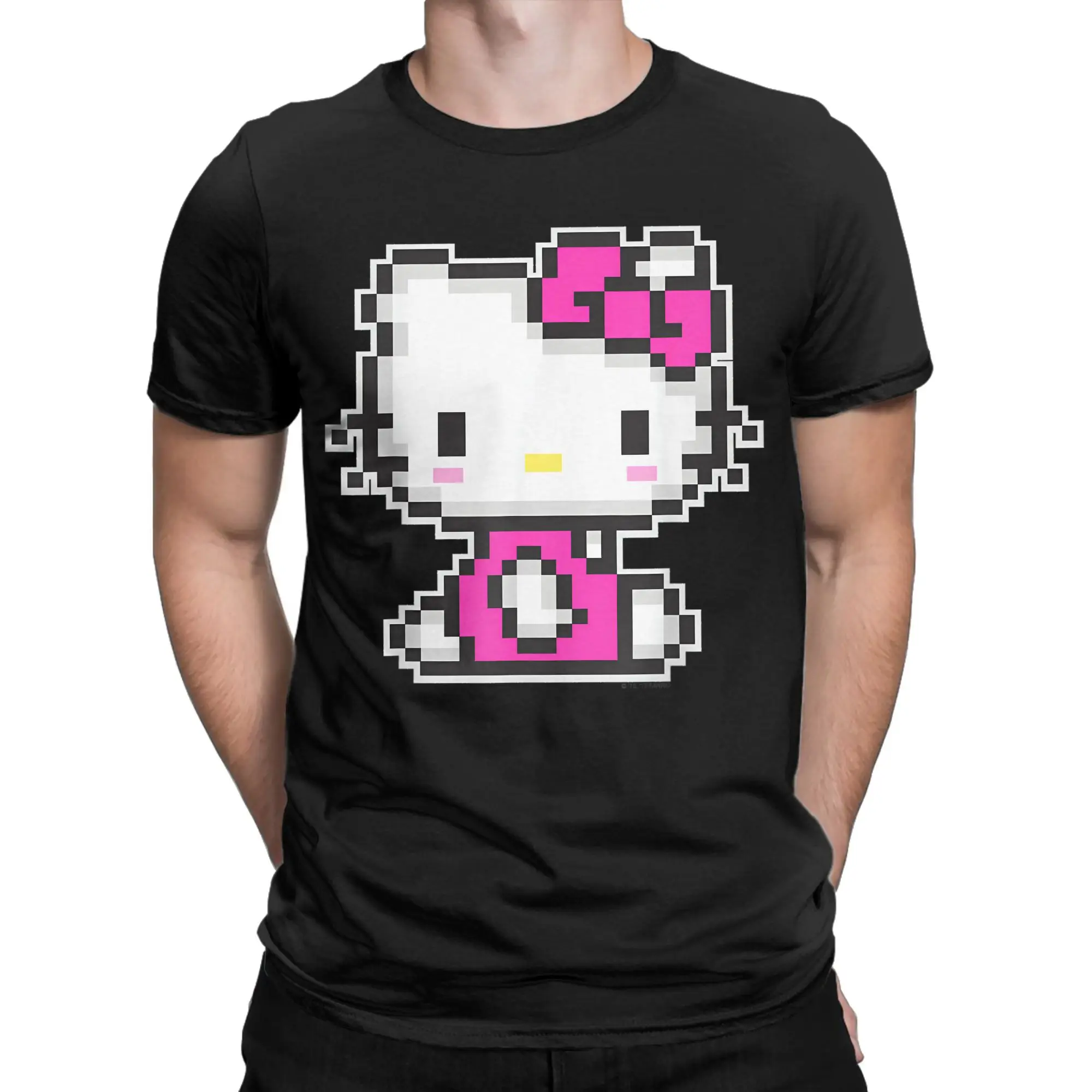 

Hello Kitty Pixel T-Shirts Men Awesome Cotton Tees Round Neck Short Sleeve T Shirt Graphic Printed Clothing
