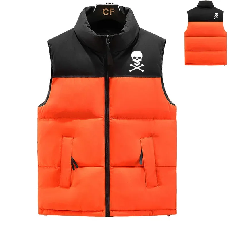 Chaleco de plumón cálido para hombre, chaqueta de plumón con estampado de Calavera, Hip-hop sin mangas, Chaqueta de algodón con contraste de color elegante, nuevo