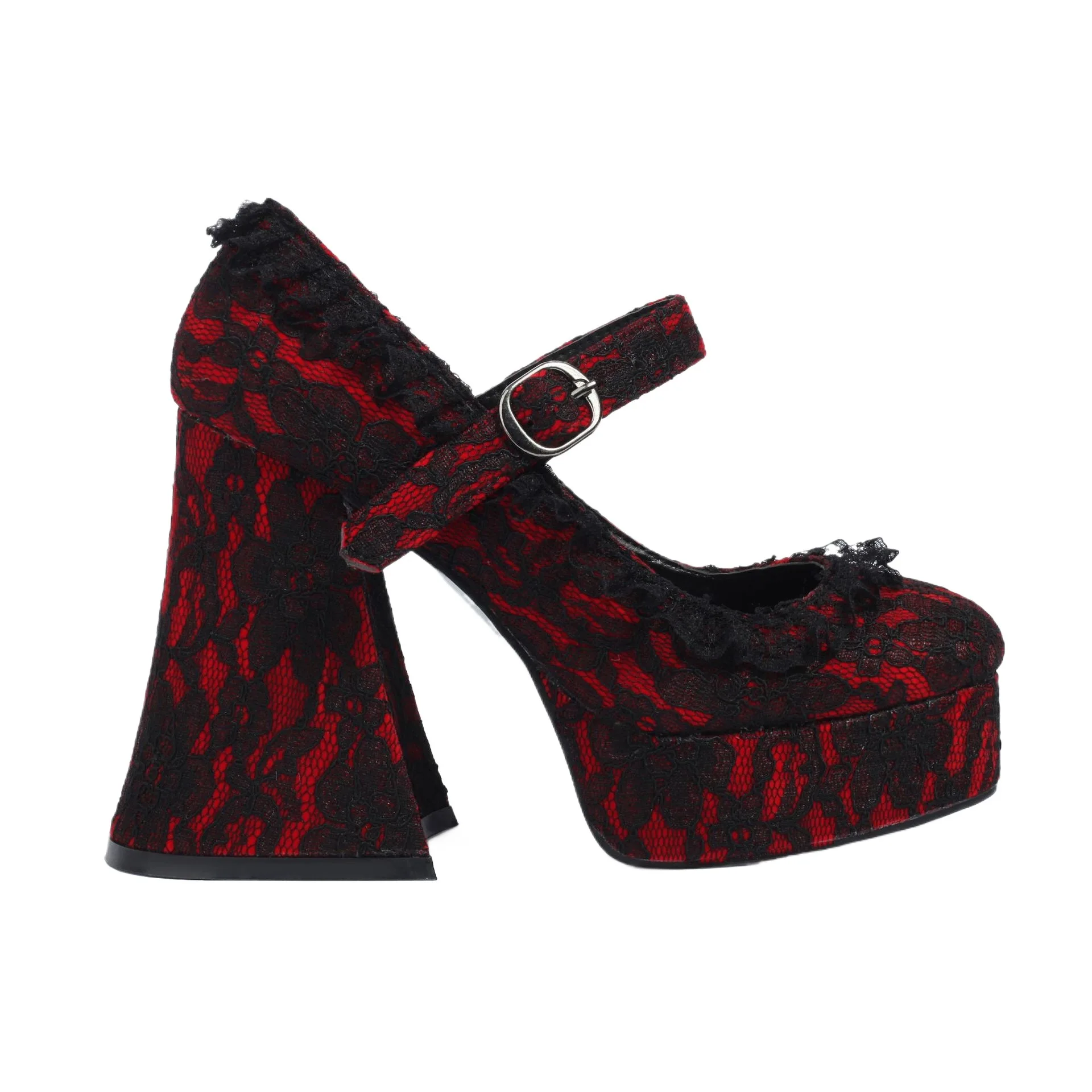 2025 Waterproof Platform High Heels Elegant Shoes Thick Bottom Lace Mary Jane Shallow Mouth Pumps