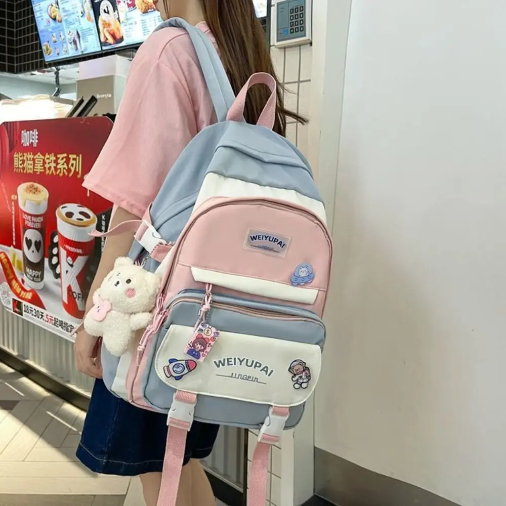 Japanese Style Ins Students School Bags Multi Pockets Bear High School Backpacks Cartoon Candy Color Girls Shoulder Bags Student