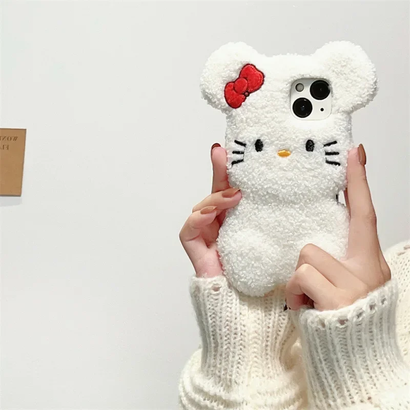 Embroidered Plush Cat Phone Case Cover for IPhone 15 Ultra 11 12 13 14 Pro Max Shockproof Case for IPhone 15 Pro Max