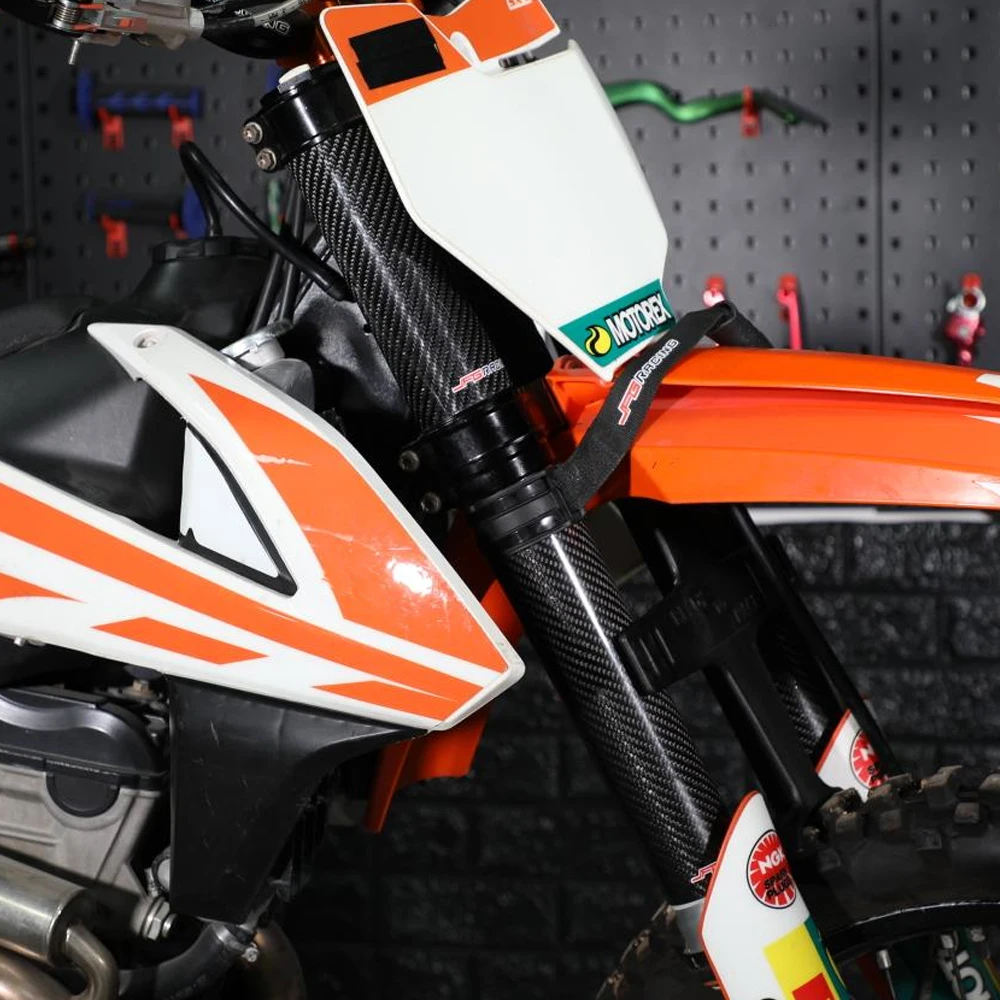 Protector de choque de horquilla delantera ajustable para motocicleta, fibra de carbono, 140-260MM, KTM, EXC, SX, SXF, XC, XCF, XCW, 125, 250, 350,