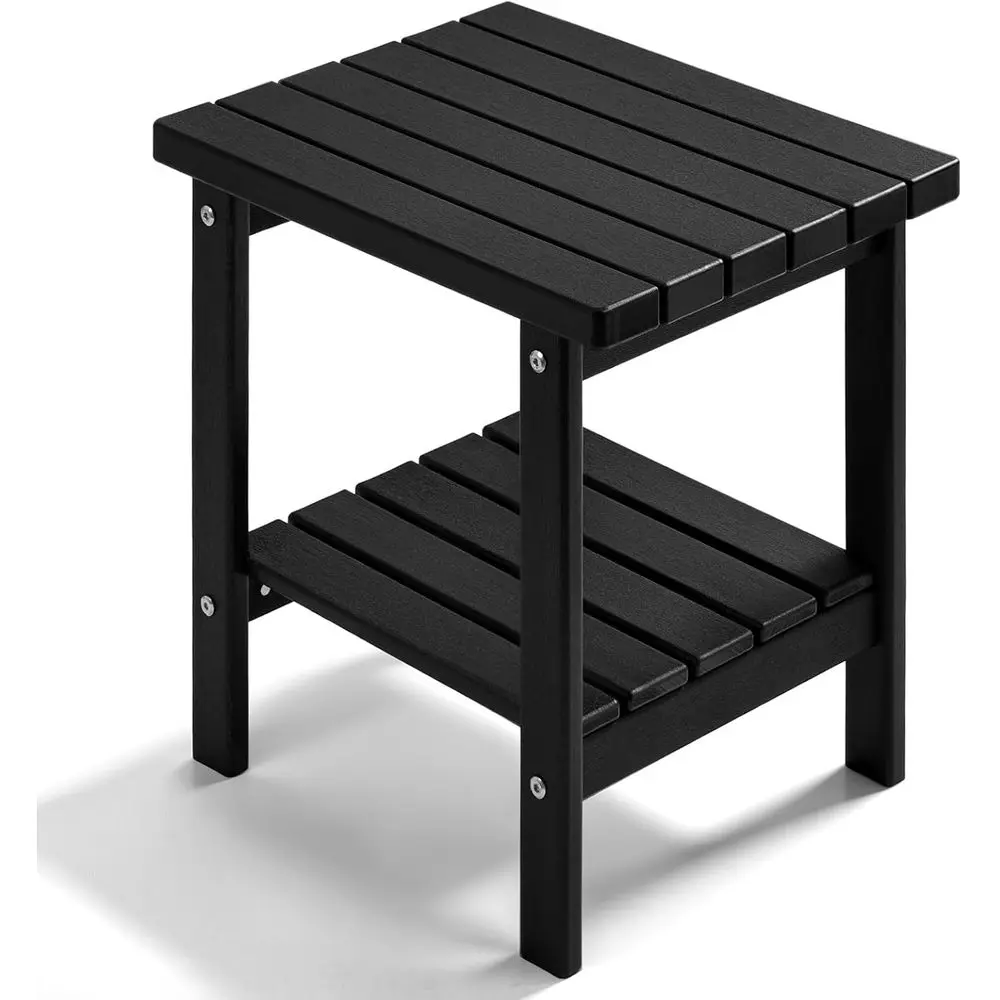 

2-Tier Adirondack Square Outdoor Side Table, HDPE Small Outdoor Table, Patio End Table or Patio, Pool, Backyard, Weather-Resista