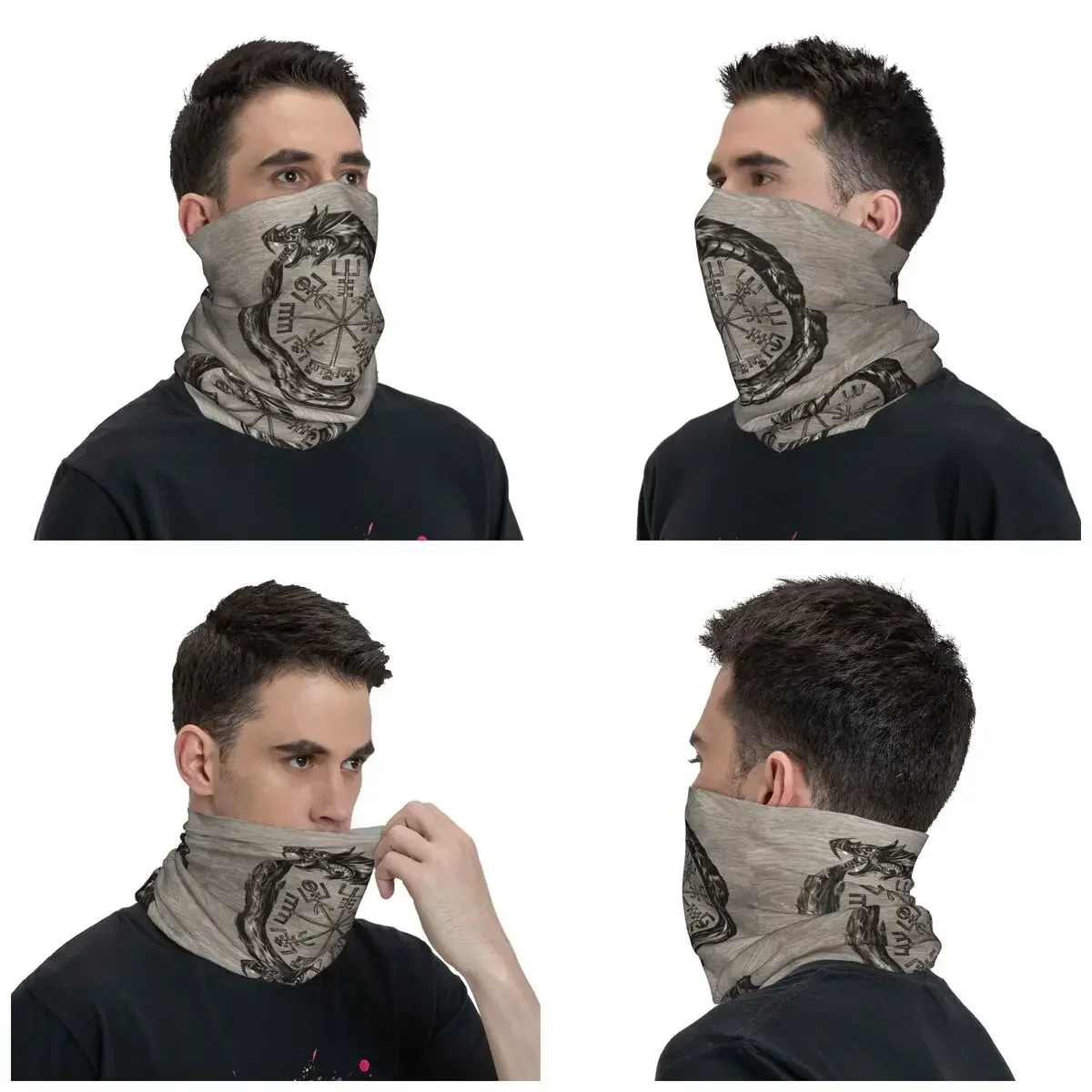 Ouroboros With Vegvisir Winter Headband Neck Warmer Ski Camping Tube Scarf Norse Dragon Compass Face Bandana Gaiter