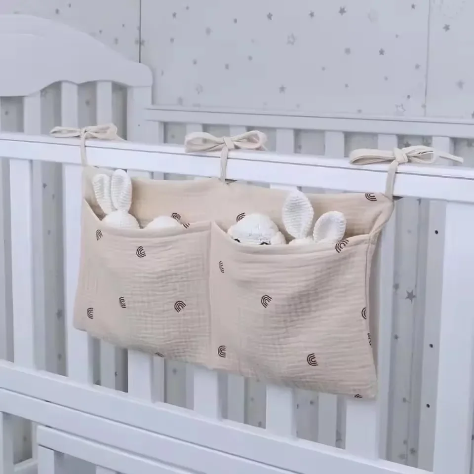 1Pcs Cotton Baby Crib Storage Bag Cotton Double Pouch Newborn Bed Headboard Organizer for Kids Baby Bedding Diaper Toys Bag C112