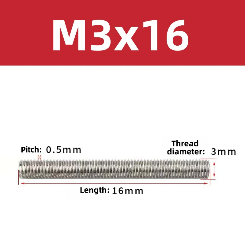 M3 304 Stainless Steel Fully Threaded Rods, All-Thread Studs Bolts for Suspension & General Fastening
