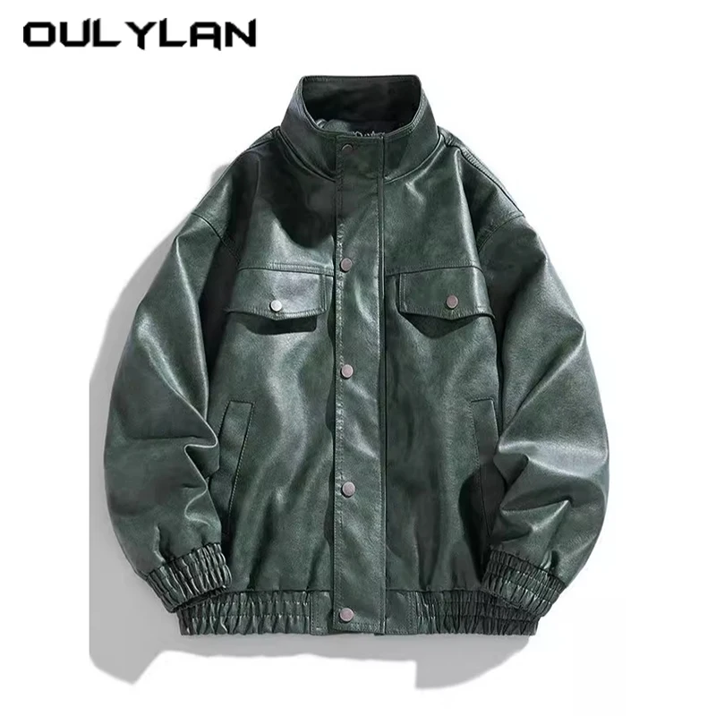 

Men's PU Leather Jacket Fashion Stand Collar Motorcycle Jackets Mens Slim Fit Coat with Pockets Autumn Casual Men's Clothing