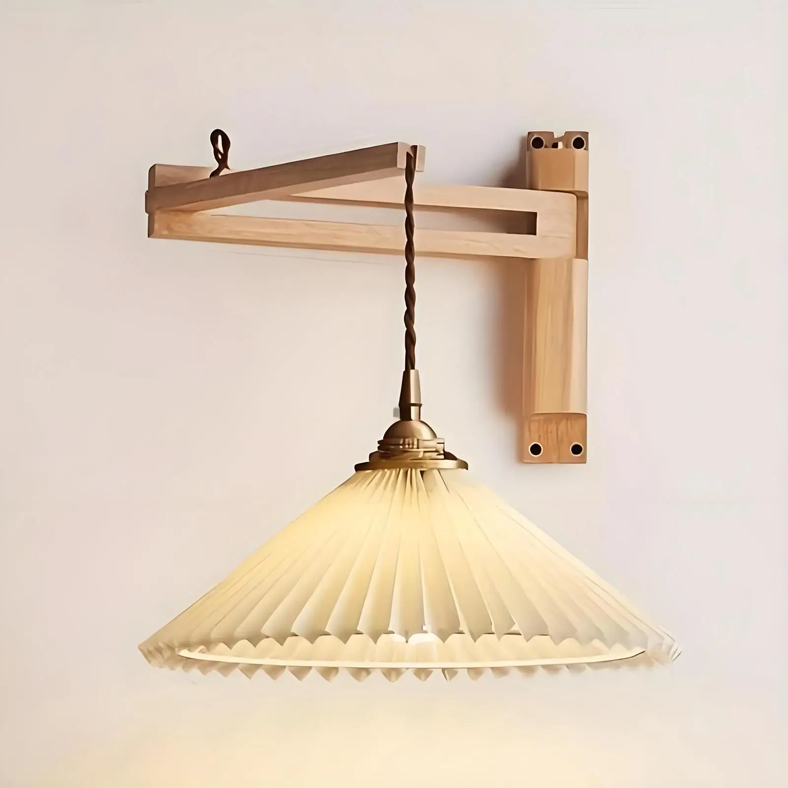 

Wood Rope Hanging Lamp Bracket Wall Mount Foldable Articulated Arm for Decorative Lighting in Home
