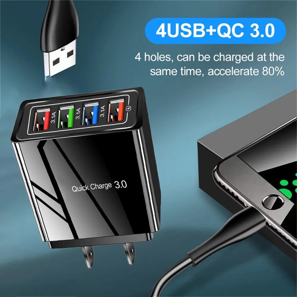 4-Port Fast Charging Charger 4 Ports Quick Charge For Mobile Phone Charger Adapter With Multi-Protection System For Travel Parts