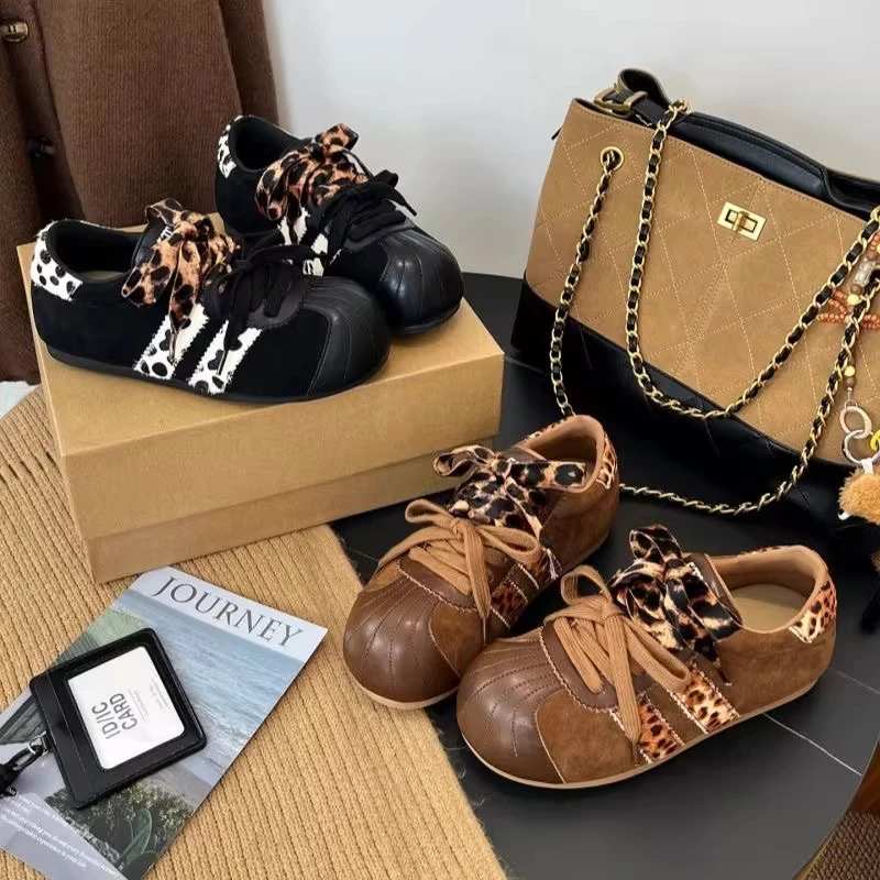Picture 6: Girls' Retro Leopard Print Sneakers - Casual Lace-Up Kids' Fashion Shoes for Daily Wear Comfort Children Sneakers for Girls Boys
