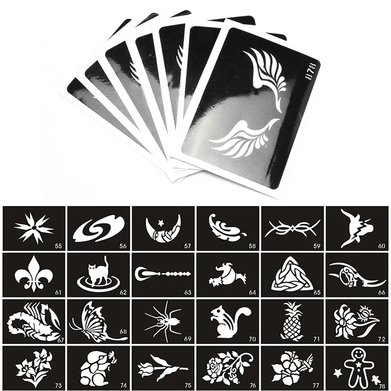 3/5/10/50 Stück gemischte zufällige Tattoo-Schablonen, süßer Stern, Liebe, Herz, Totenkopf, kleines Design für Körperbemalung, Glitzer, einmaliges Vorlagen-Set