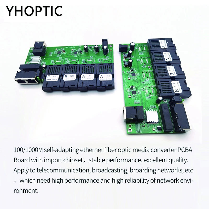 Gigabit Ethernet Switch, Fiber Port, SC Optic Fiber, PCBA Board, Simplex 20km, 4x1.25G, 3x100 m, 1000m, RJ45