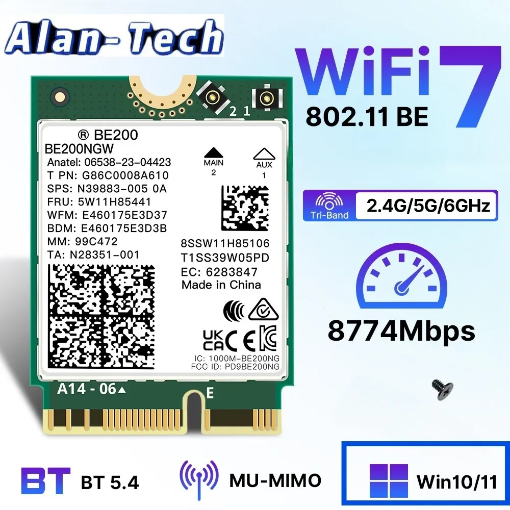 WiFi7 BE200 Tri-Band NGFF BE200 M.2 Wifi Adapter Bluetooth 5.4 Wireless Dongle For PC/Laptop For Win10/11 Better AX210/AX200