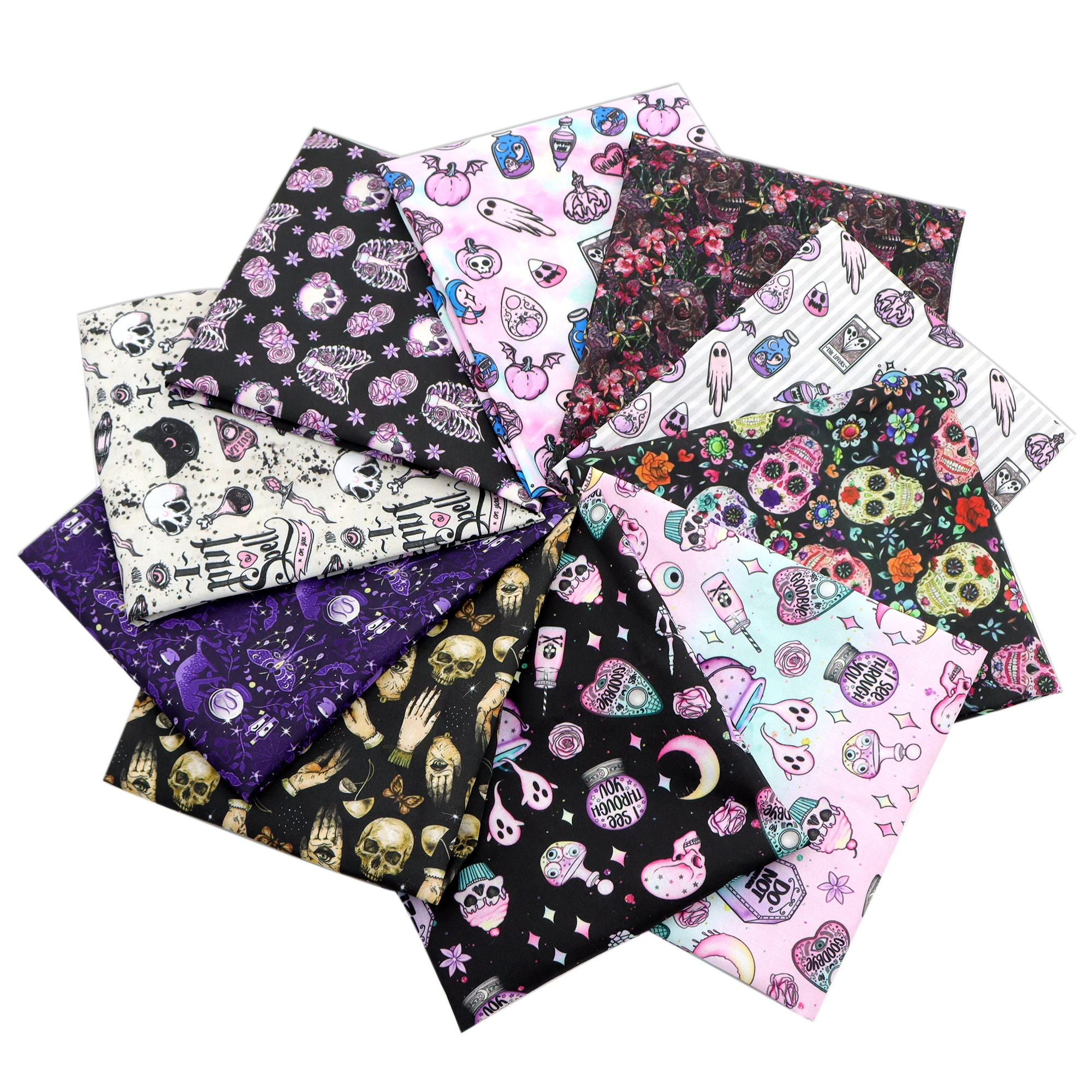 50*145cm Halloween Skeleton Patchwork Printed Polyester Cotton Fabric DIY Tissue Sewing Quilting Fabrics Needlework Material