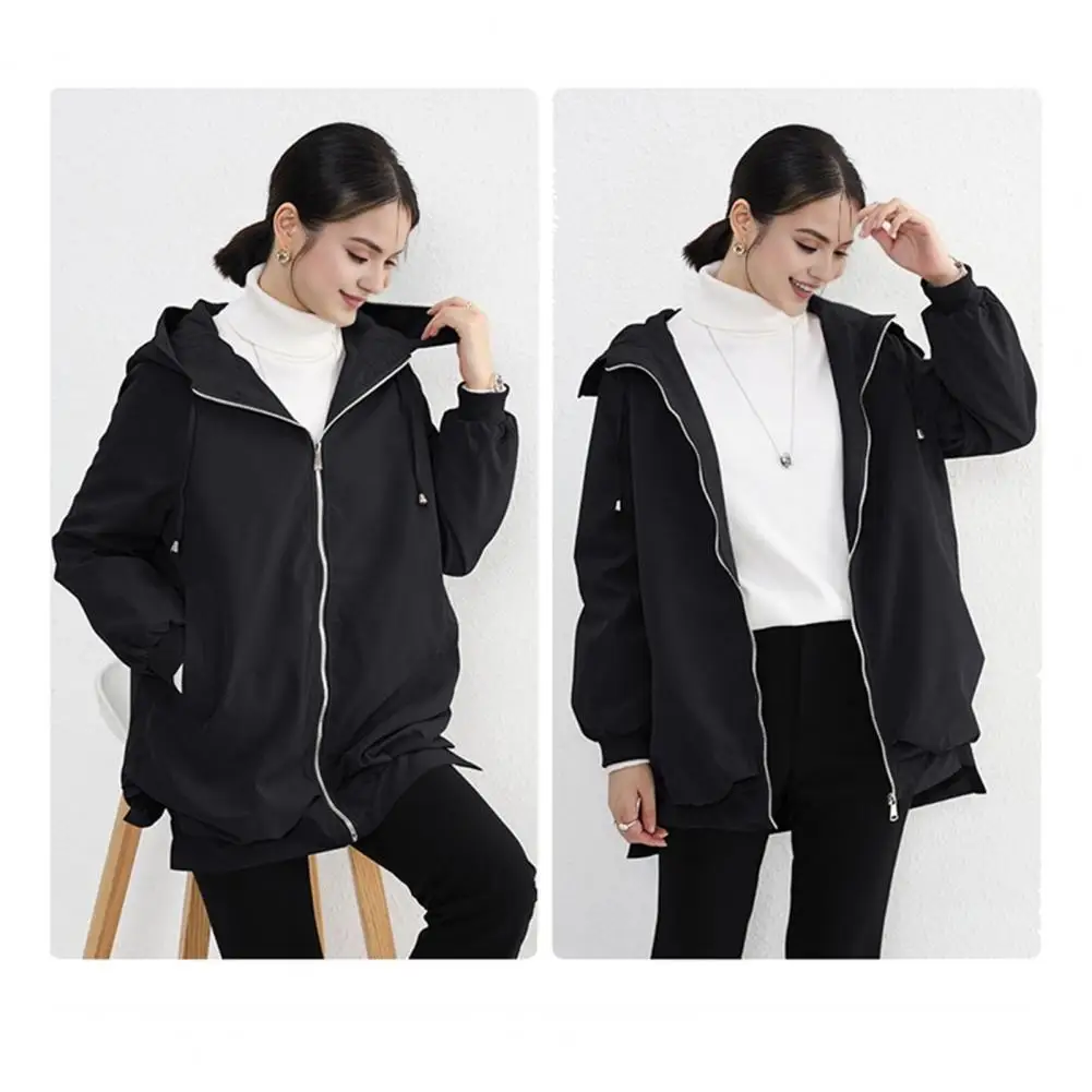 Slit Hem Jacket Stylish Windproof Hooded Cardigan for Women with Split Hem Zipper Closure for Outdoor Activities Travel Zipper