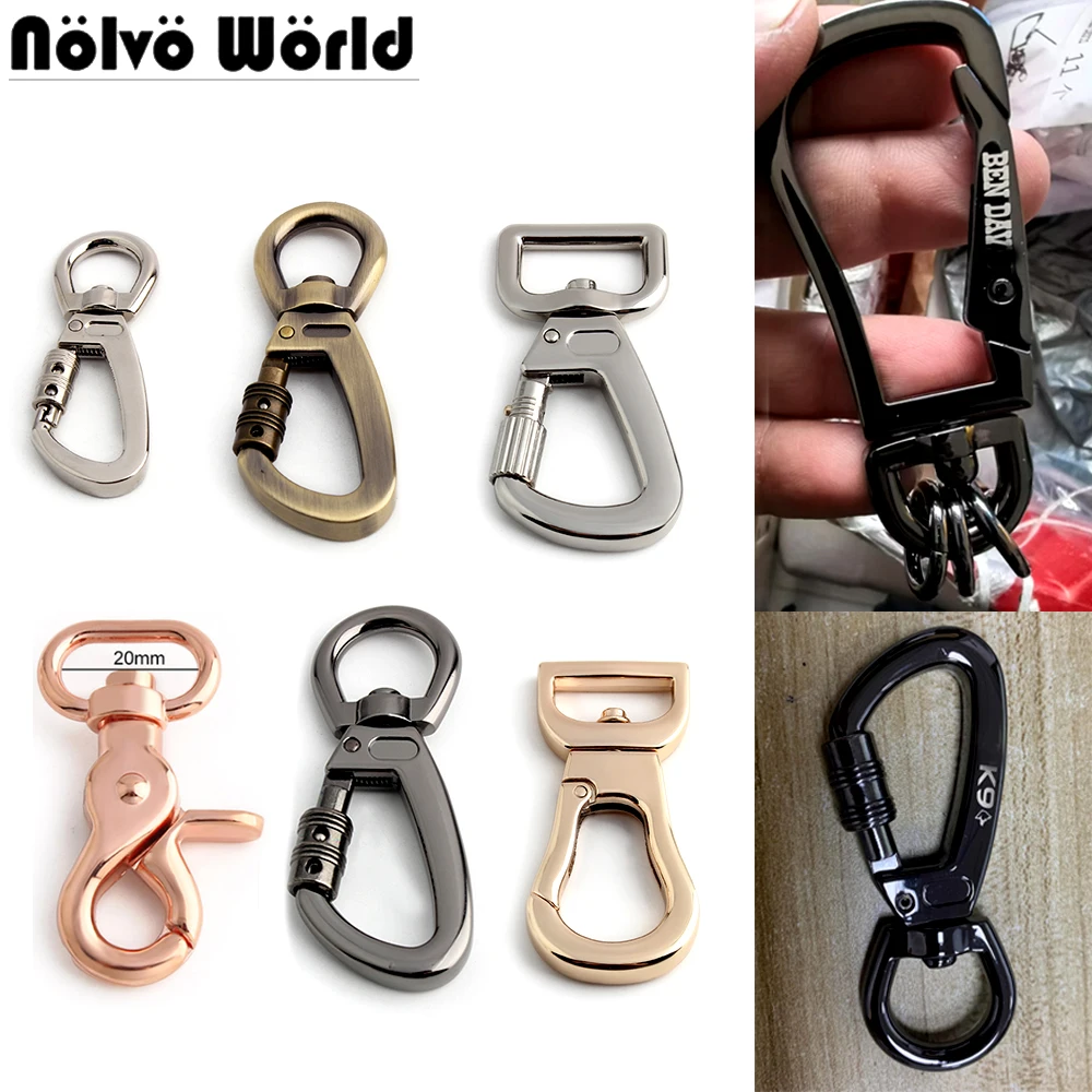 5/10/20PCS Customize Logo Rotatable Carabiner Pet Leash DIY Strong Buckle For Outdoor Climbing Bags Strap Keychain Laser Brand