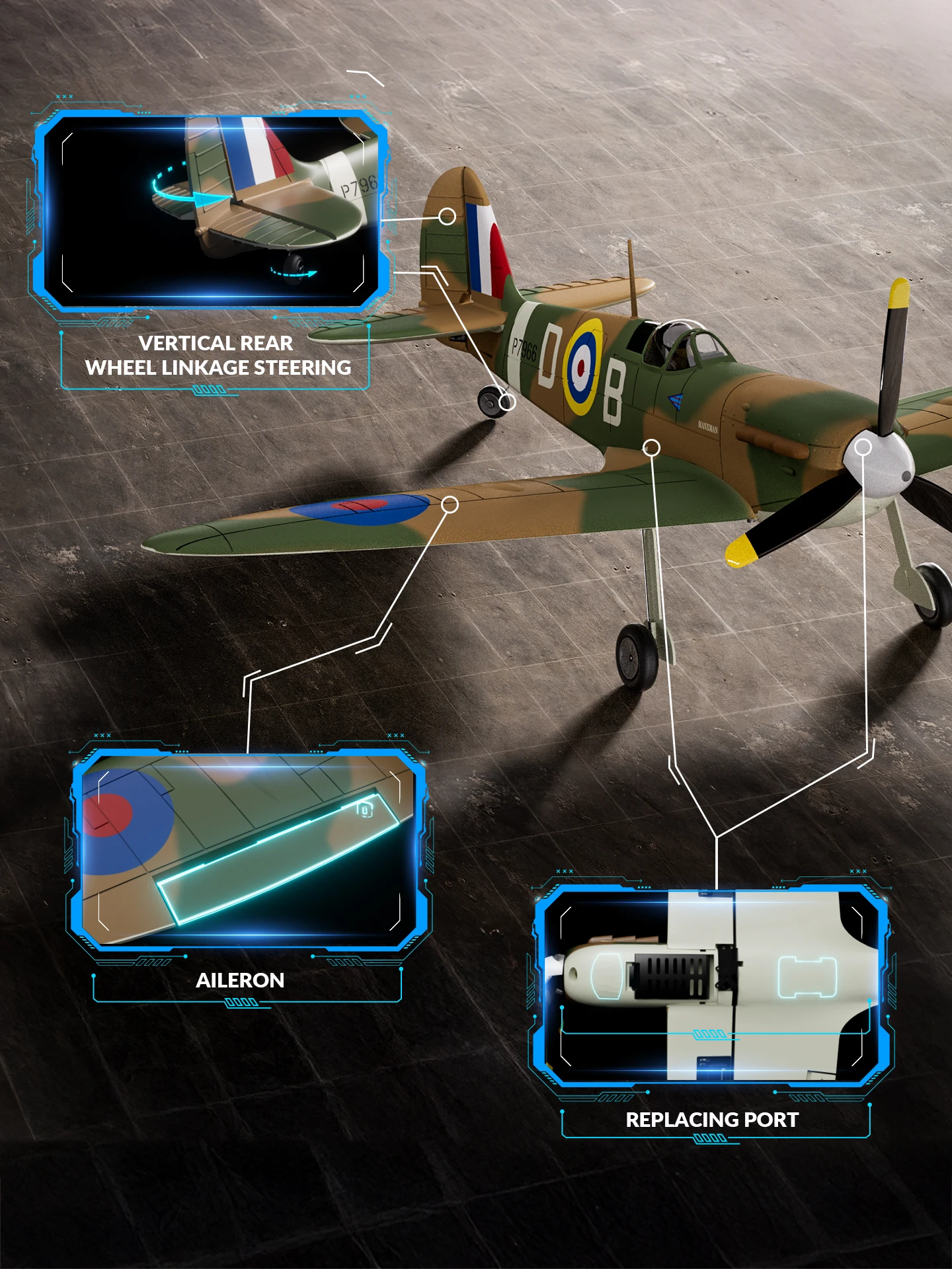 Volantexrc Spitfire 500mm RC avión con Motor sin escobillas acrobacia de una tecla y alarma de batería baja RC Fighter 2,4G 4CH RTF avión