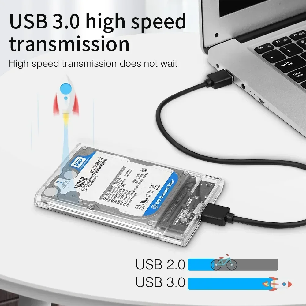 Transparent HDD Case HDD Enclosure 2.5 Inch SSD SATA To USB 3.0 Type-C 3.1 Adapter Portable External Hard Drive Box Tool-Free