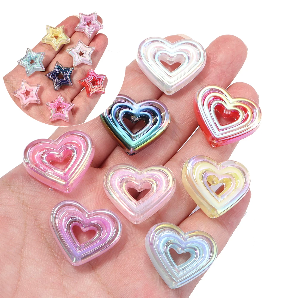 10Pcs Cute Heart Pentagram Bracelet Beads Spacer Acrylic Hollow Star Charms Necklace Making Departments DIY Jewelry Accessories