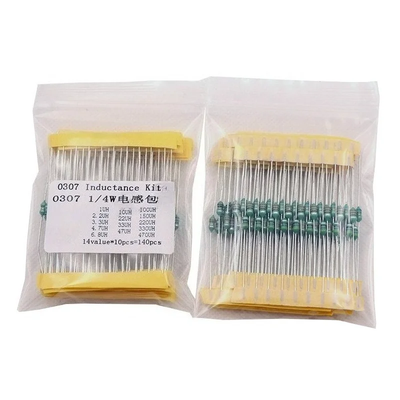 0307 Color Ring Inductor Kit 140Pcs 14 Values x 10Pcs 1/4W Axial Lead RF Choke for DIY Electronics