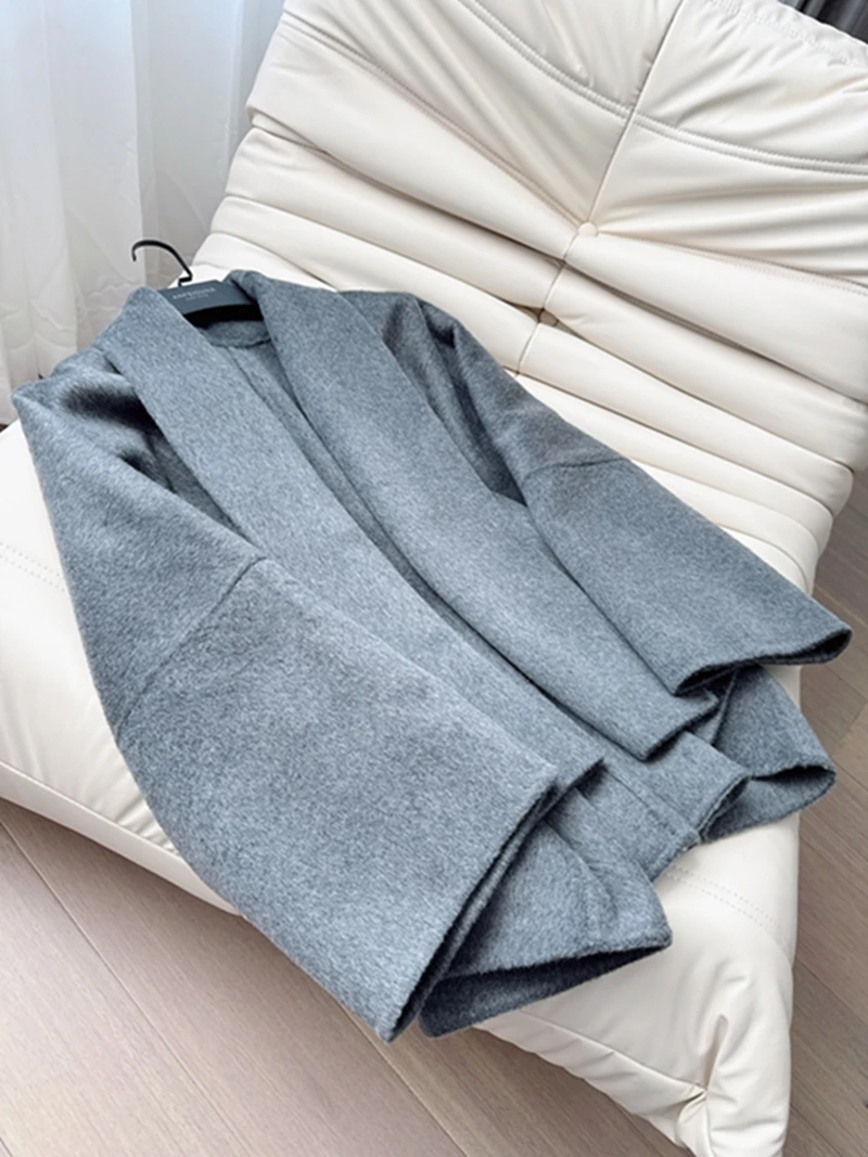 

Шерстяное двустороннее пальто Ele ey, тяжелая свободная зимняя верхняя одежда для молодых женщин, комбинированная теплая и комбинированная одежда