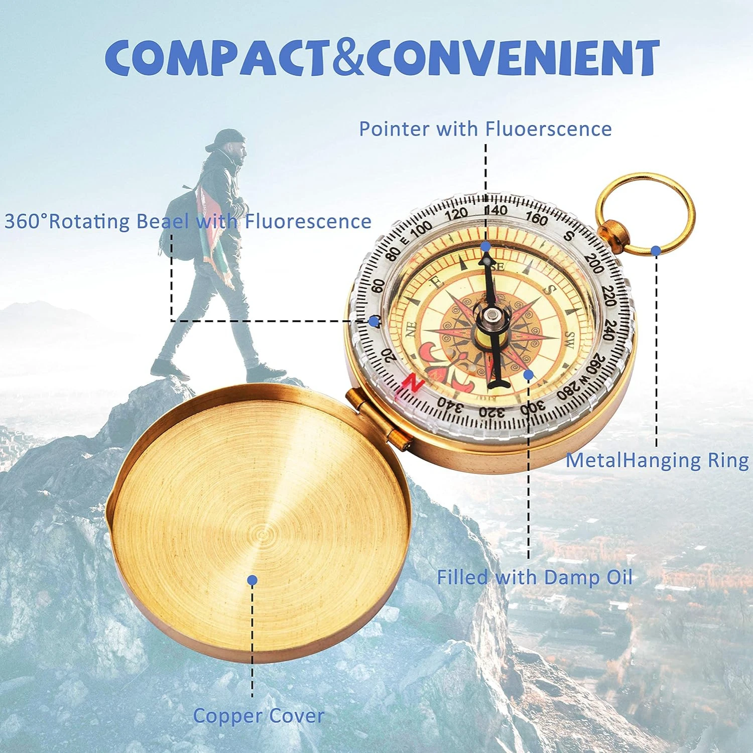 Durable, Reliable and Compact Outdoor Compass for Hunters, Campers, and Hikers. Never Lose Your Way in the Wilderness with this