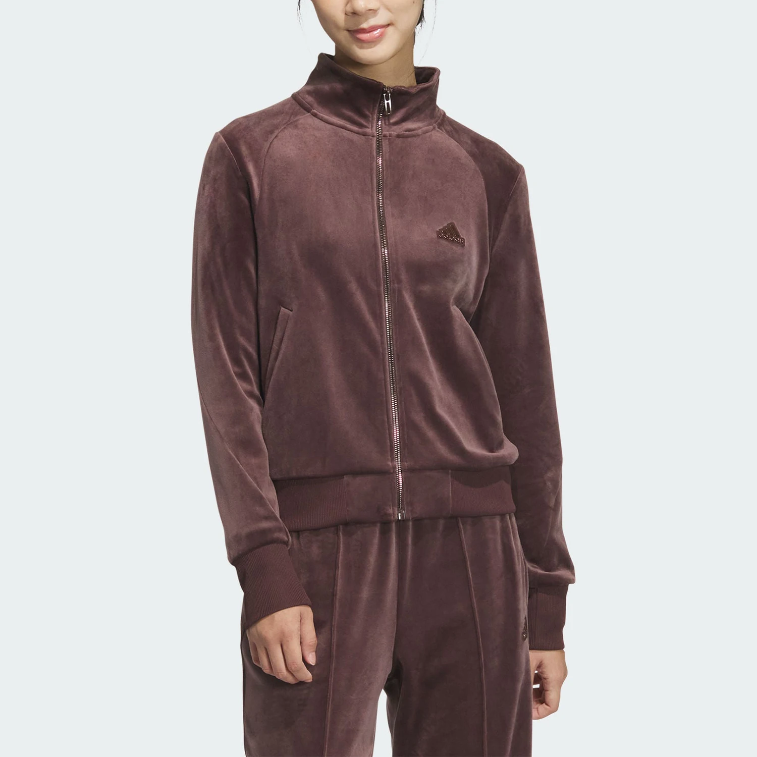 Adidas Official Genuine New Women's Retro Casual Stand Collar Velvet Jacket JX6842