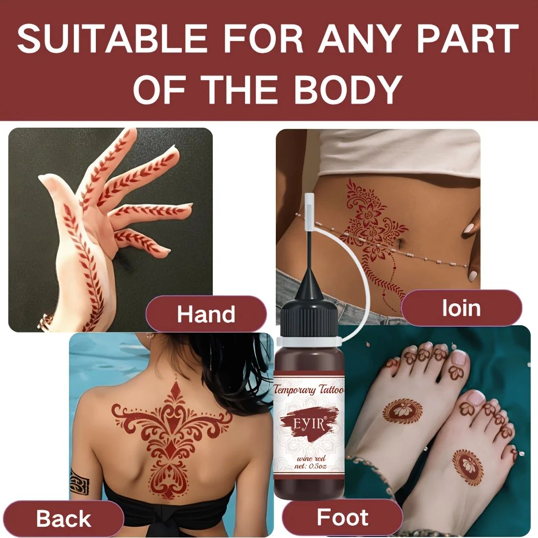 EYIR Temporäres Tattoo-Paste Set 3 Farben mit 5 Henna Handschablonen Wasserfest für Body Art DIY Festival Party – Detail 6