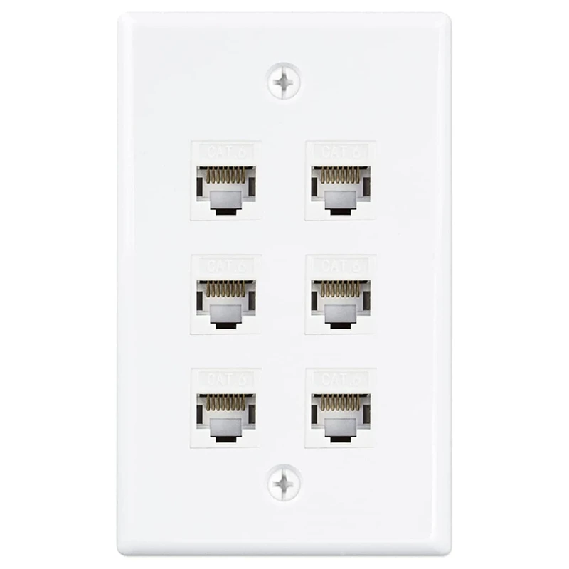 6-Port Ethernet Wall Plate,For Keystone Jack Wall Plate With RJ45 Keystone Inline Coupler Insert, Female To Female Cat6