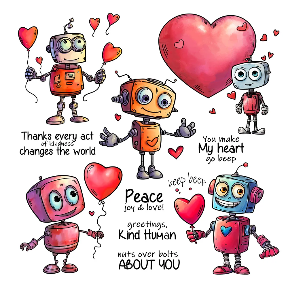 Mangocraft Heart Balloons Cute Robot Clear Stamp Valentine's Day DIY Scrapbooking Supplies Silicone Stamp For Cards Albums Decor