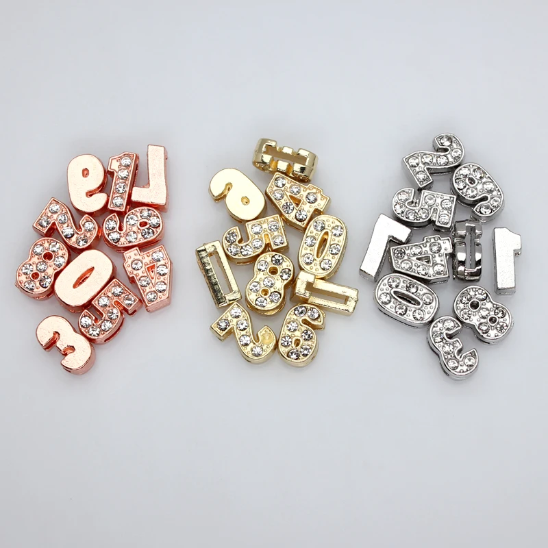 100PC/lot Frosted Back Number Slide Charm 0-9 Slide Number Hole 8mm 10mm Fit for DIY Bracelet Necklace Jewelry Making