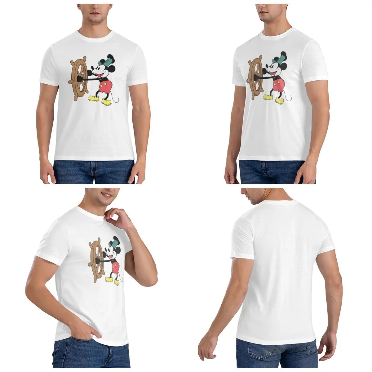 Mickey Steamboat Willie T-Shirt for Men Cotton Oversized T Shirts Men's Short Sleeve Round Neck Summer Clothes Tops S-6XL