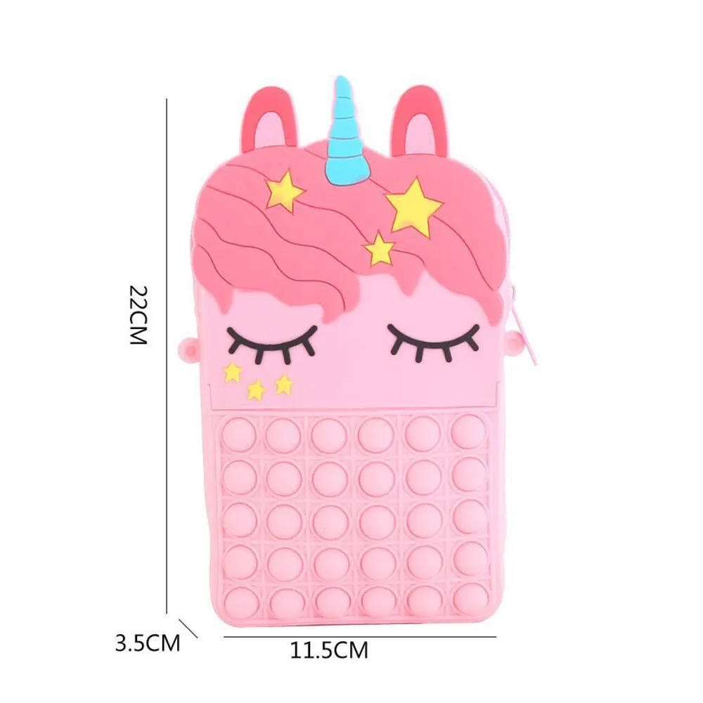 Kawaii Fidget Toys Popite Big Silicone Bubble Decompression Toy Unicorn Bag Coin Purse Simple Dimple Crossbody Bags for Girls