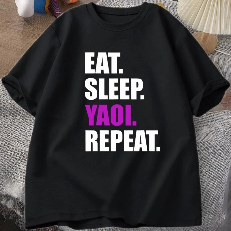 Eat Sleep Yaoi Repeat T Shirt Manga Tshirt Men Women Cotton Breathable T-shirt Men's Short Sleeve Round Neck Tees Clothes Tops