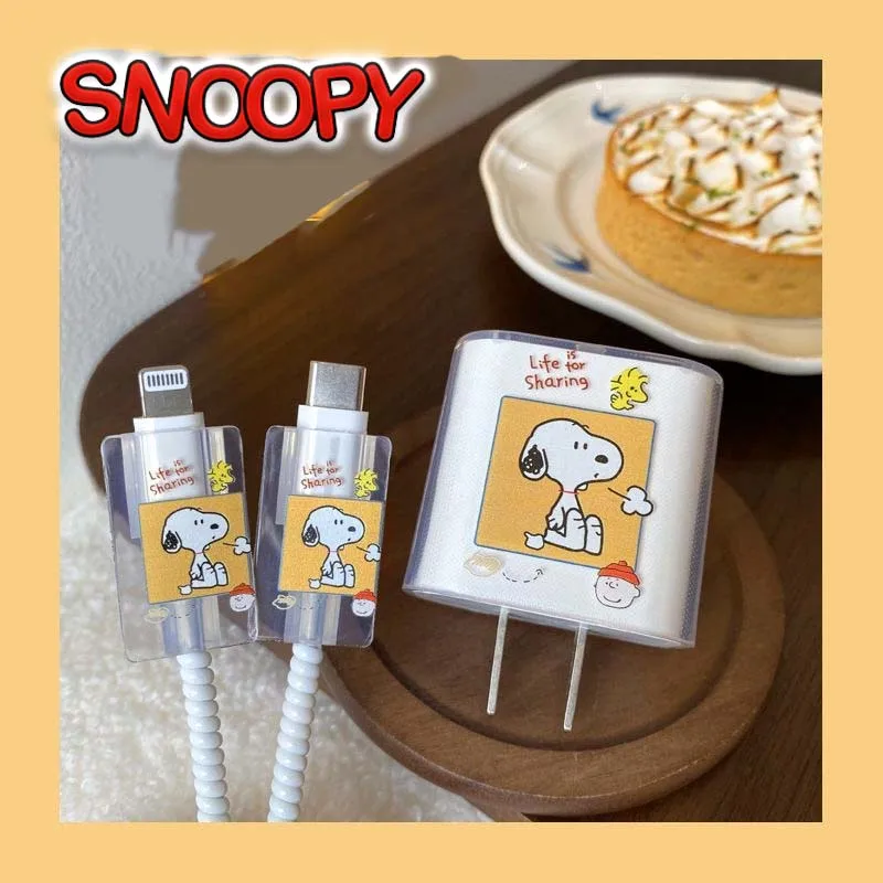 Snoopy USB Cable Protection for Iphone 18 20W Original Charger Protector Cover Cartoon Protective Data Line Spiral Winder gifts