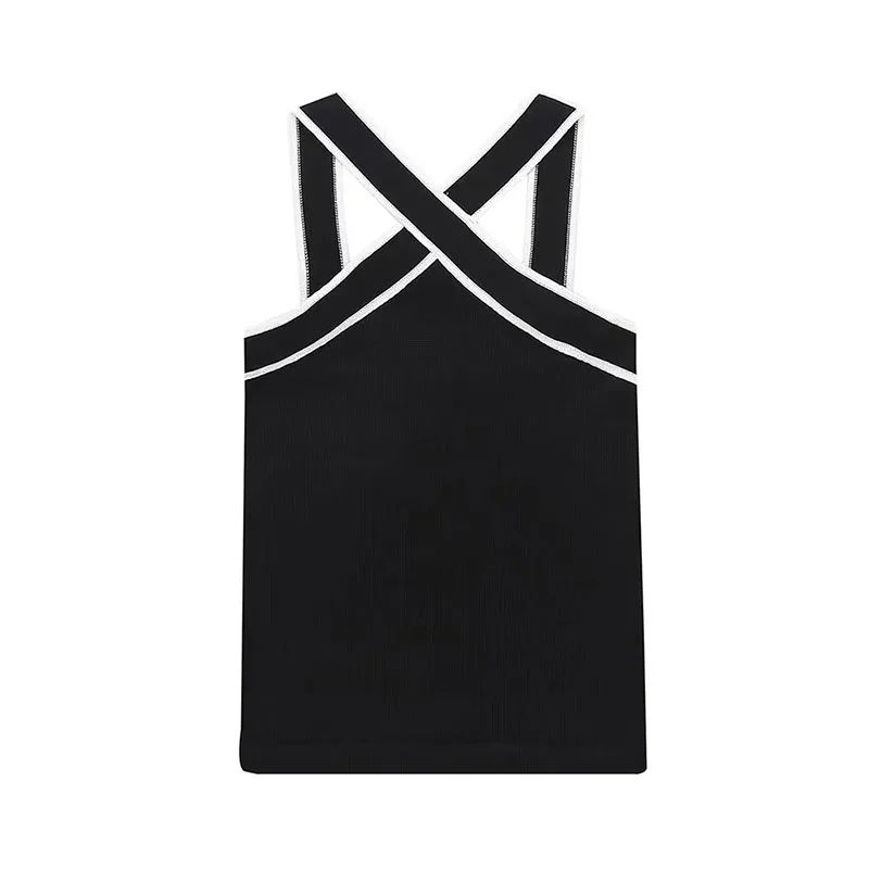 UETEEY Women Fashion Contrast Color Knit Tank Tops Sexy Backless Cross Straps Female Camis Mujer