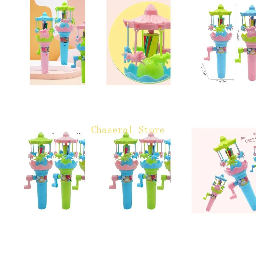 

E7CE Unique Hand Powered Merry-Go-Round Toy with LED Lights for Motor Skill Training