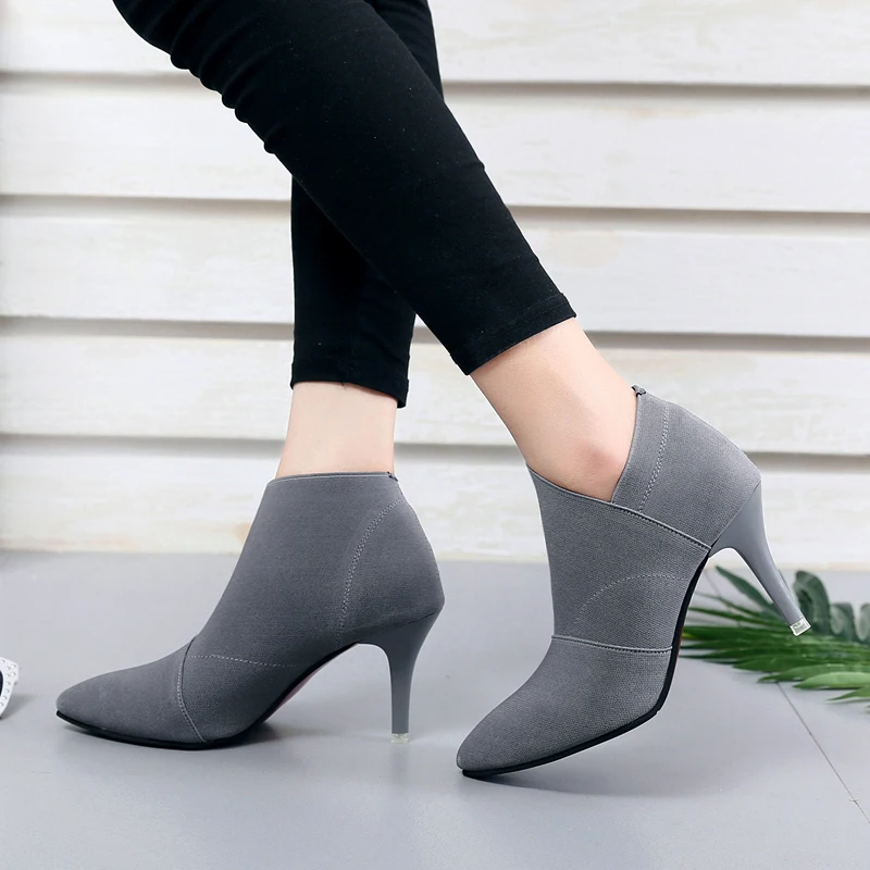 2023 Spring and Autumn New Solid Tone Pointed Sleeve Wearing Thin Heel Versatile Single Boot Women Comfortable Women\'s Shoes