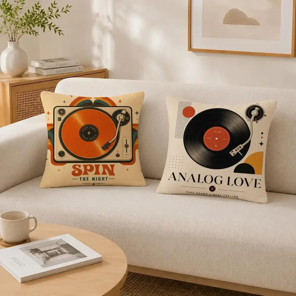 Pattern Vintage Vinyl Record Retro Music Cushion Cover Soft Fluffy Short Plush  Pillow Casefor Sofa Bedroom Home Decor