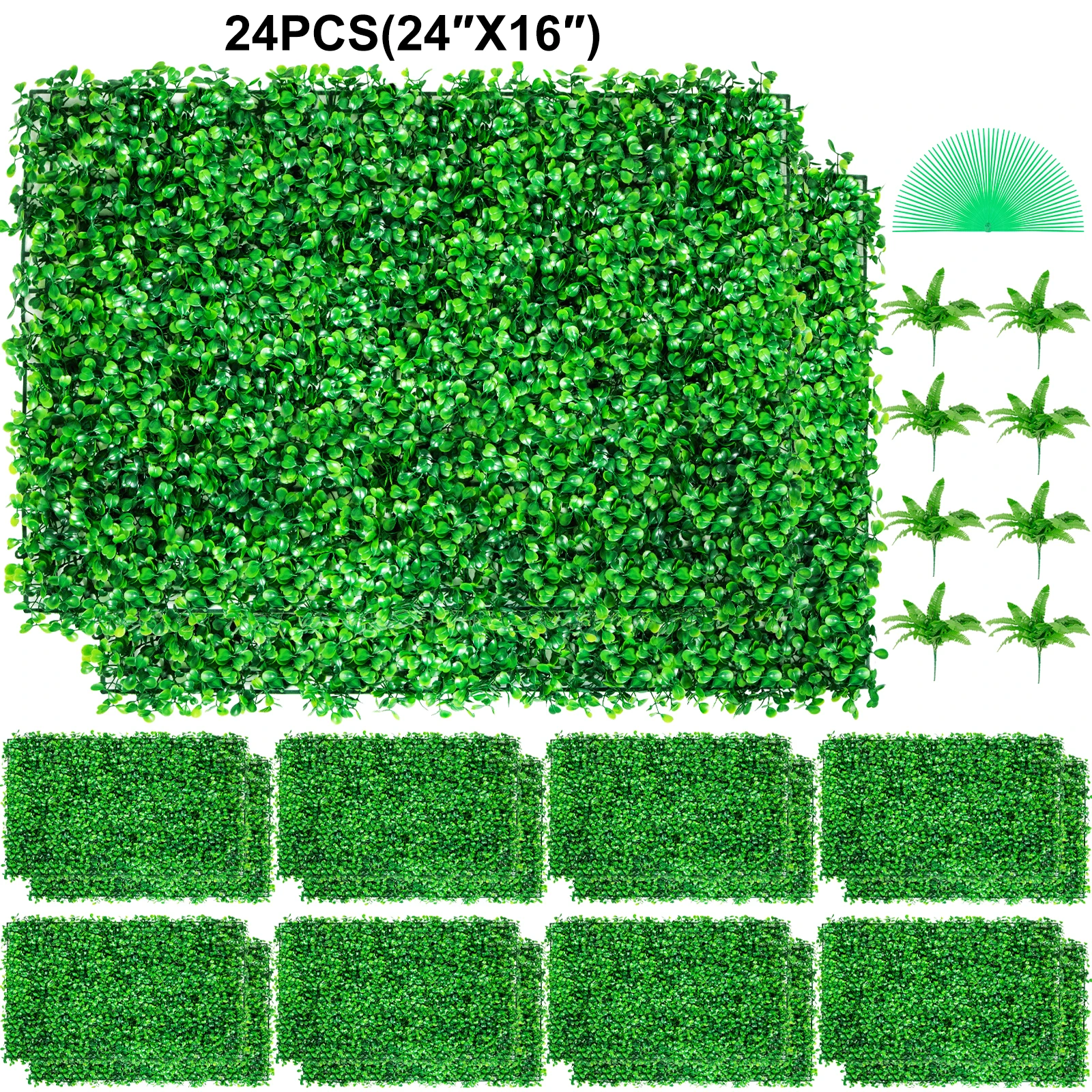 

VEVOR Artificial Boxwood Panel UV 24pcs 20x20/24x16 in Boxwood Hedge Wall Panels Artificial Grass Backdrop Wall Green Grass Wall