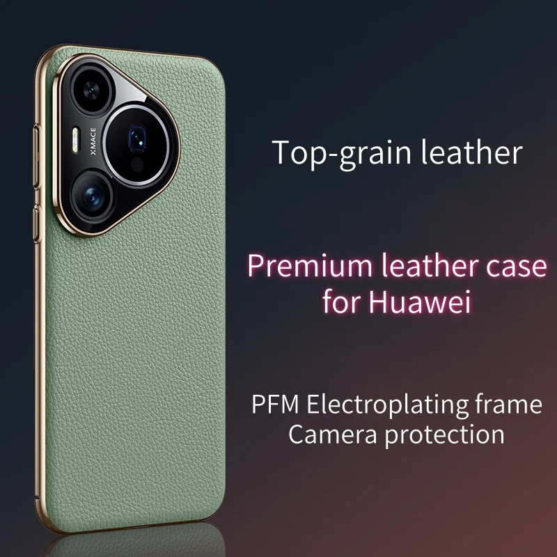 

Luxury Full-Grain Genuine Leather Case for Huawei Pura 70 Pro 80 Ultra Leather Cover with Electroplated Frame Lens Protection