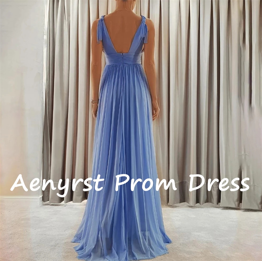 Aenyrst-Robe de Rhen mousseline de soie, simple, décolleté en V profond, bretelles spaghetti, ligne A, fente latérale, demoiselle d'honneur, quelle que soit la longueur du sol, robe de soirée queparty