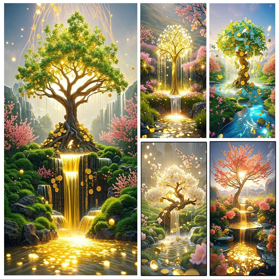 Large DIY Tree of Life 5D Diamond Painting Art Wealth Tree Landscape Mosaic Diamond Embroidery Home Decoration Pictures