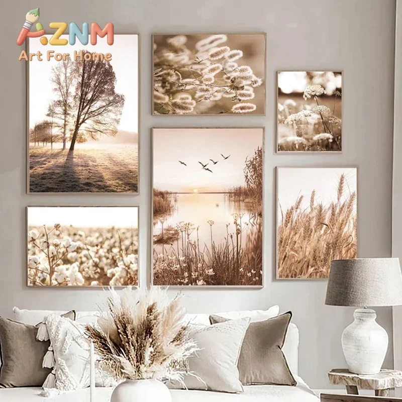 Wall Canvas Art Home Decoration Lake Bridge Dandelion Flower Reed Quote Picture Painting Prints Living Room Nordic Decoration