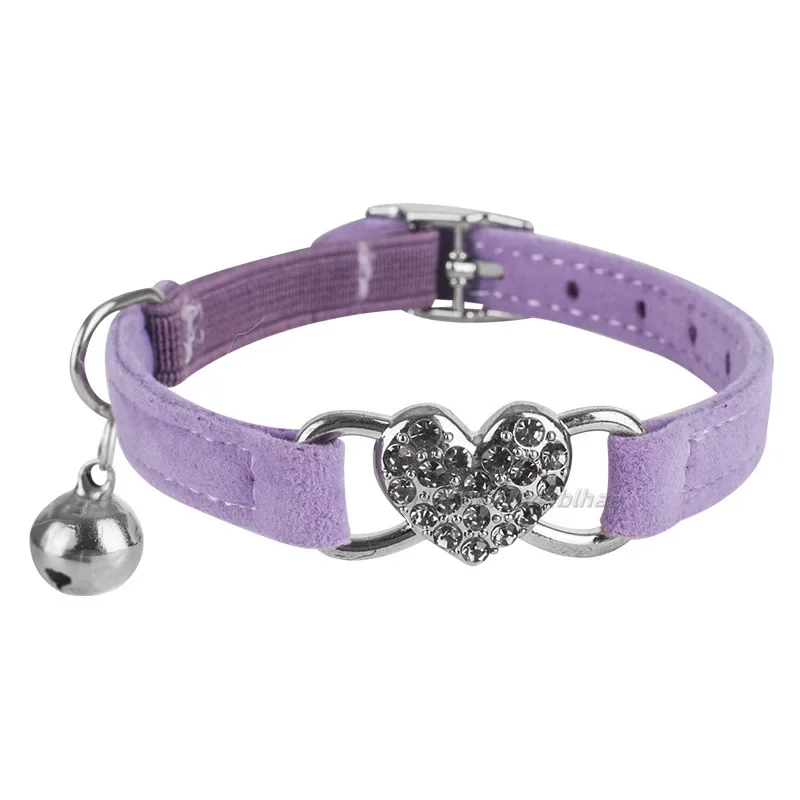 Heart Charm and Bell Cat Collar Safety Elastic Adjustable with Soft Velvet Material 9 Colors Pet Product Small Dog Collar