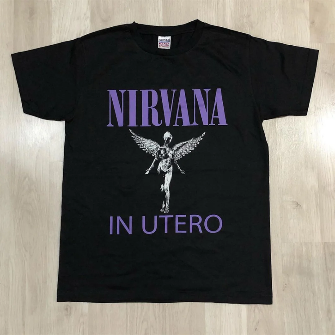 

NIRVANA Angel Rock Band Американская винтажная футболка Осенняя модная спортивная мужская футболка из чистого хлопка Детская одежда Футболка Y2k Woman