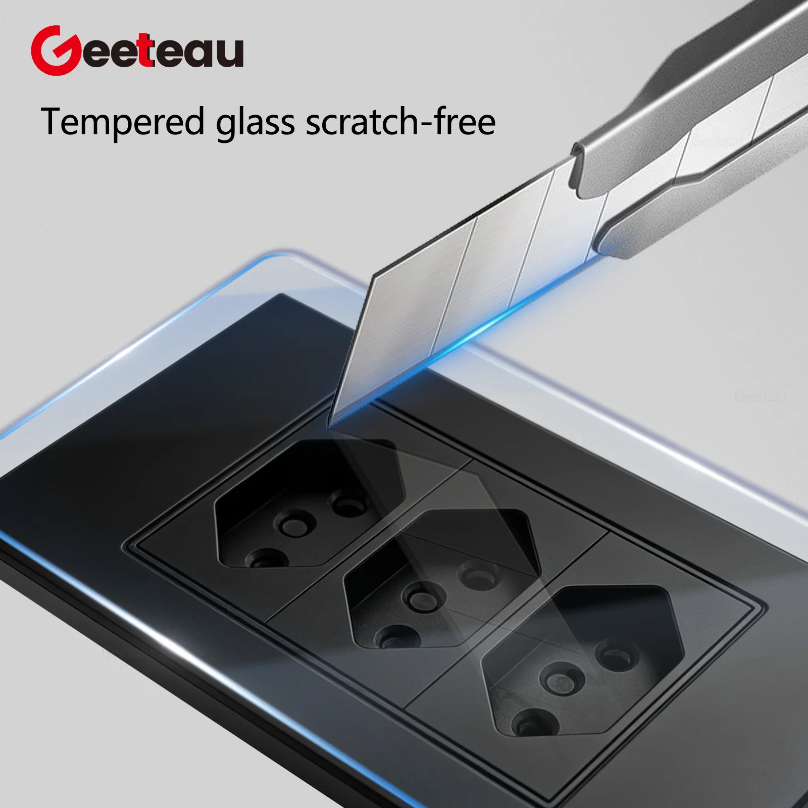 Geeteau Brazil Standard 20A Triple Wall Socket Durable Tempered Glass Panel Black White Home Improvement Power Outlet Safe