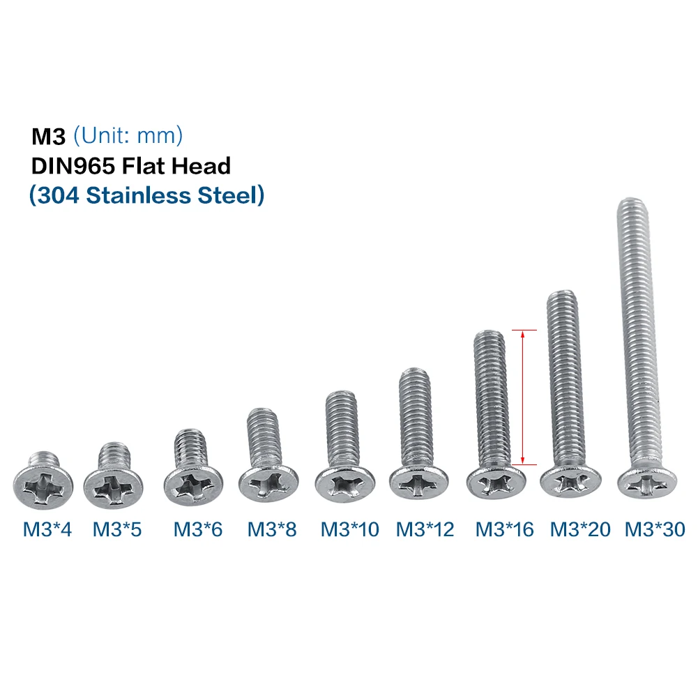 Head Screw Machine Screw /Bag 9Types M3 Flat Head Stainless Steel SS304 Machine Countersunk Screw Bolt Fastener