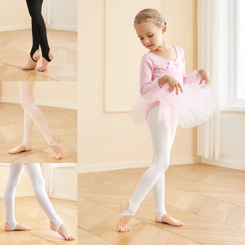 Collants blancs de ballet sans pieds pour femmes et enfants, collants de danse pour enfants, bas d\'entraînement de ballerine