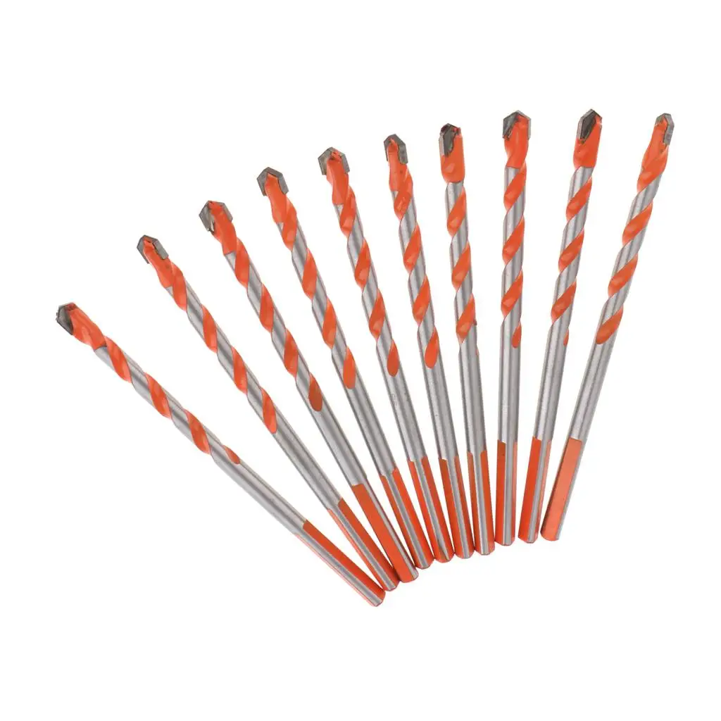 10pcs Cemented Carbide Twist Bits Triangle Tip Ceramic Tile Drill Bit Set 6mm